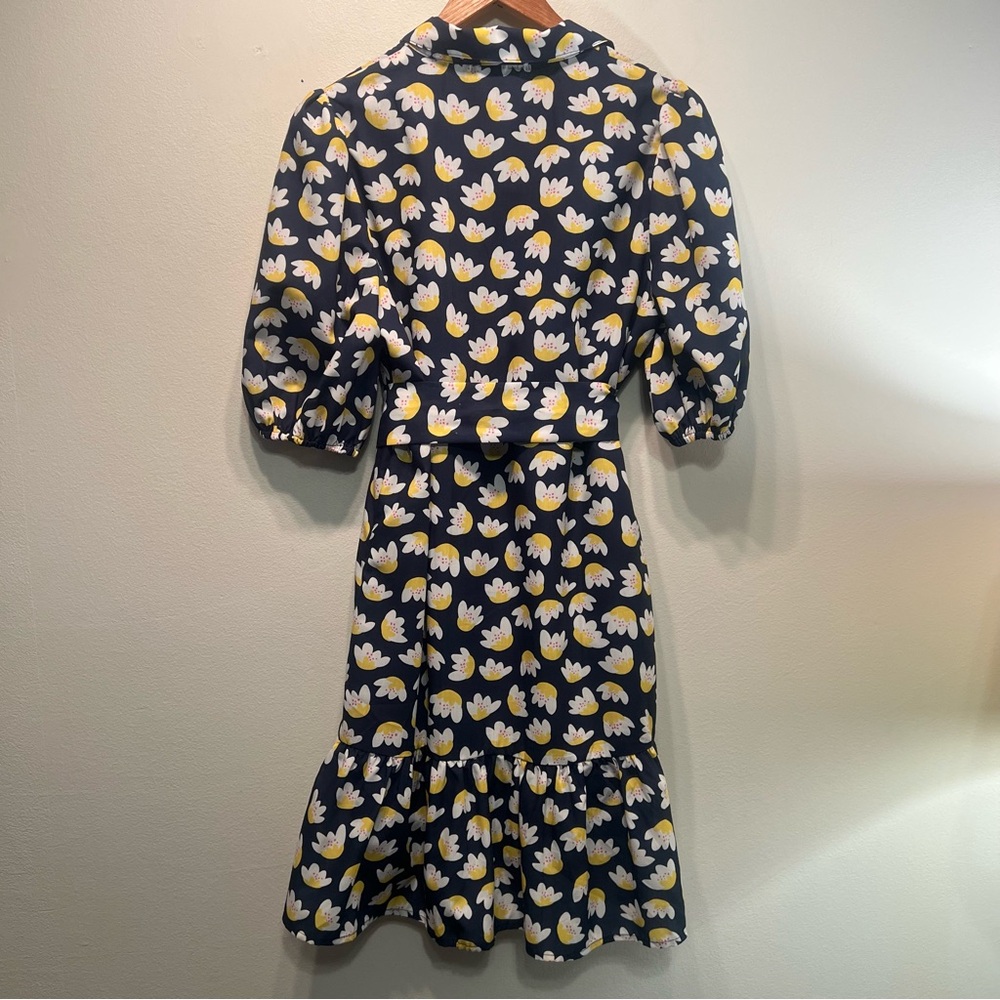 Jade Melody Tam Women Medium Button Up Ruffle Shirt Dress Short Sleeve Waist Tie - Picture 5 of 8